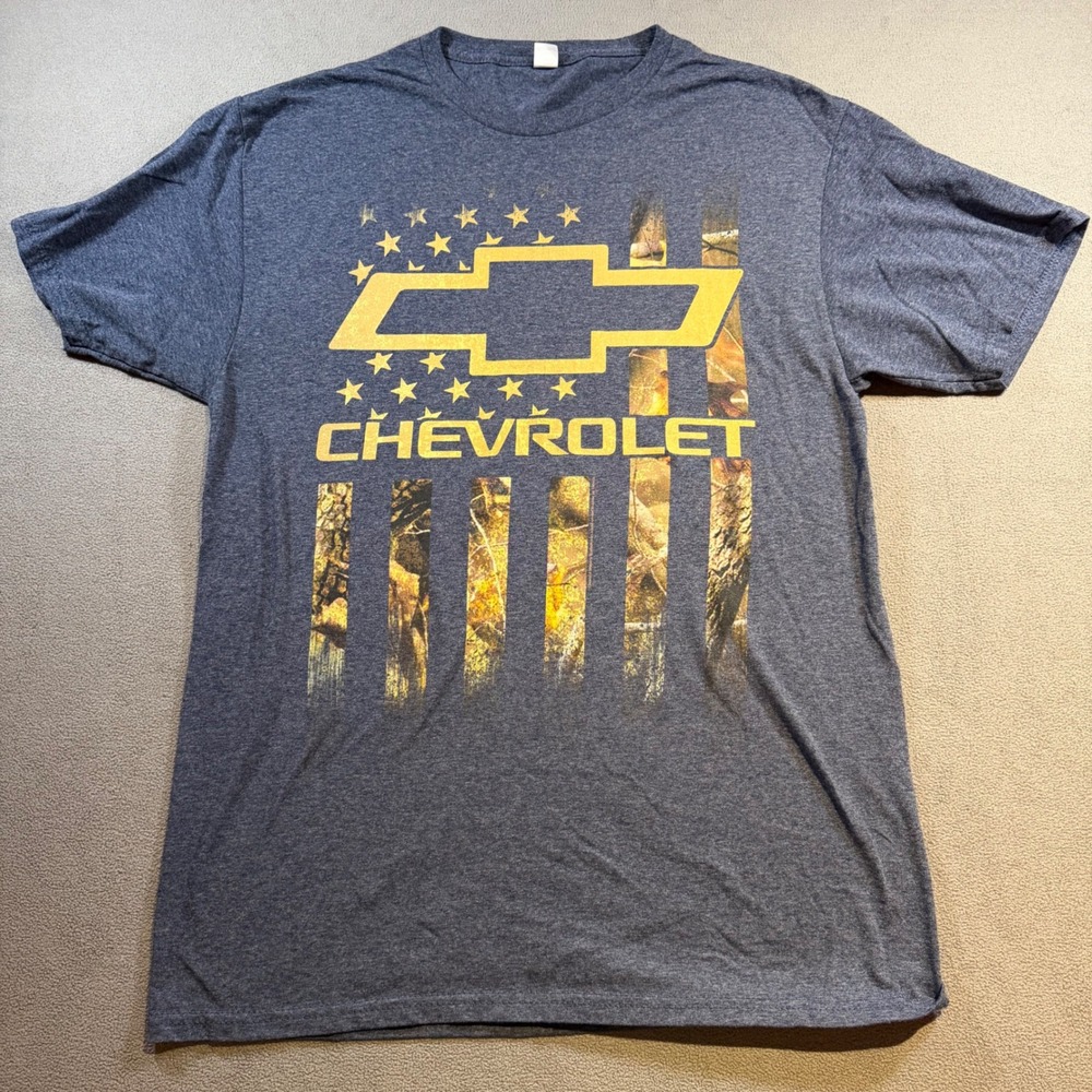 Chevrolet Graphic T-Shirt Mens Blue Camo Flag Logo Short Sleeve Tee
